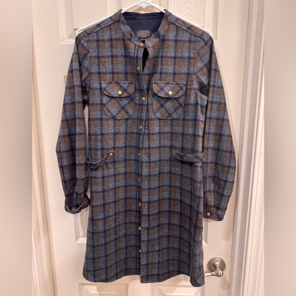 Pendleton Blue Plaid Long Sleeve jacket dress